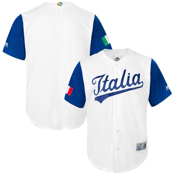 customized Men Italy Baseball Majestic White 2017 World Baseball Classic Replica Team Jersey->->MLB Jersey